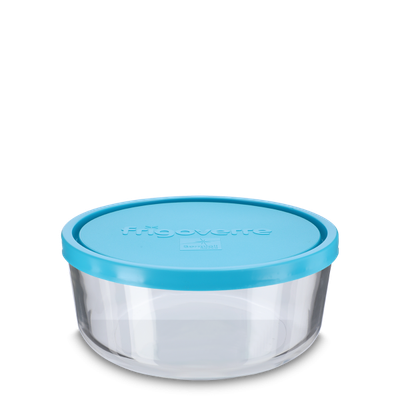 1250 ml Frischhaltedose - Glas - rund - blauer Deckel