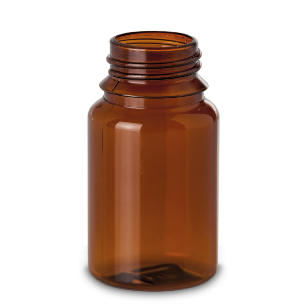 Bote PET de 50 ml PET-G marrón RD 33 cilíndrico