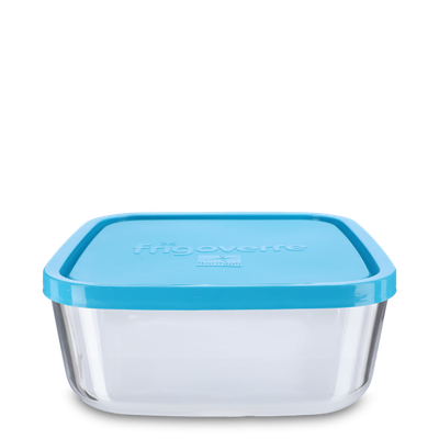 Récipient alimentaire 3400 ml - verre - carré - couvercle bleu