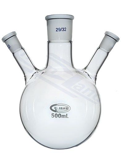 Pallone a fondo tondo a tre colli da 500 ml Colli laterali NS 29/32