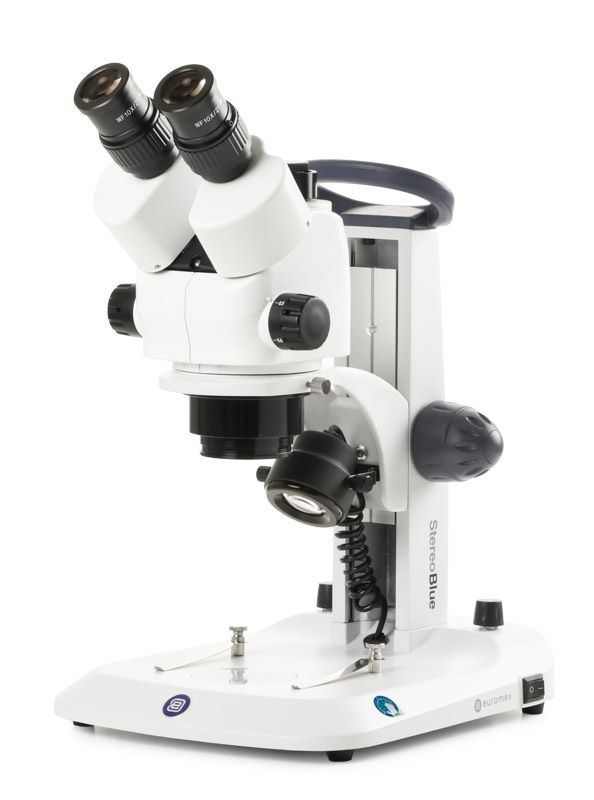 StereoBlue SB.1703 Stereo microscope Triocular with 0.5 - 5.5x zoom EVO and rack and pinion stand with 3 W LED