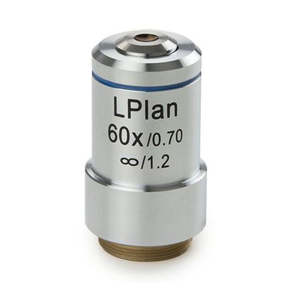 Plan 60x/0,70 IOS-Objektiv mit großem Arbeitsabstand, korrigiert für 1 mm Dicke. WA 1,28 mm