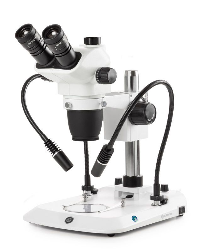 NexiusZoom NZ.1703-PG Stereomicroscope Triocular with WF10x/23mm Eyepiece, Double LED light arm and Column stand