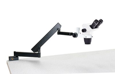 Microscopio biocular estéreo NexiusZoom NZ.1702-A con ocular WF10x/23 mm y trípode con brazo oscilante ajustable en abrazadera de mesa