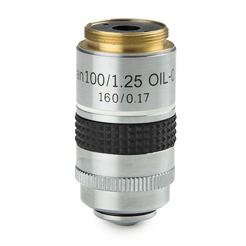 Plan PL S100x/1.25 oil immersion objective with iris diaphragm. Working distance 0.33 mm