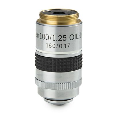 Plan PL S100x/1,25 Ölimmersionsobjektiv mit Irisblende. Arbeitsabstand 0,33 mm