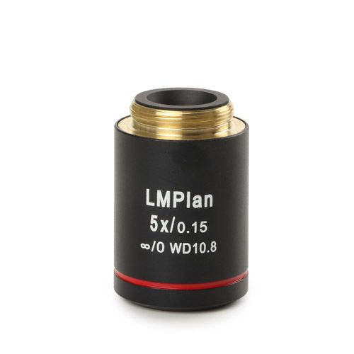 Objetivo Plan acromático PLM 5x/0,14 LWD IOS. Distancia de trabajo 10,8 mm. Sin corrección de cubreobjetos