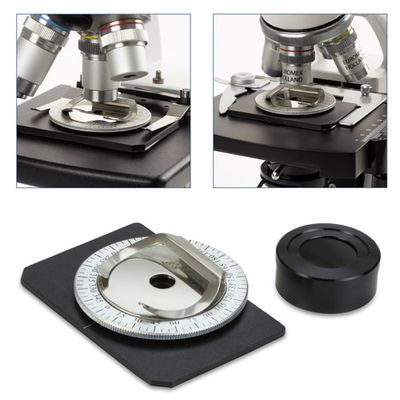 Ensemble de polarisation. L&#39;analyseur est placé sur l&#39;oculaire, le polariseur de diamètre 32 mm est placé dans le porte filtre