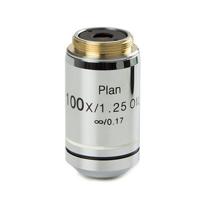 Plan strain-free PLPOLi 100x/1.25 oil immersion IOS objective for iScope transmitted polarization, 0.17 mm cover glass correction. Working distance 0.13 mm