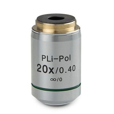 Plan stress-free PLPOLi 20x/0.40 IOS objective for iScope incident polarization, no cover glass correction. Working distance 5.8 mm