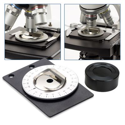 Polarization set. The analyzer is placed on the eyepiece and a narrow 360 rotating table with built-in polarizer