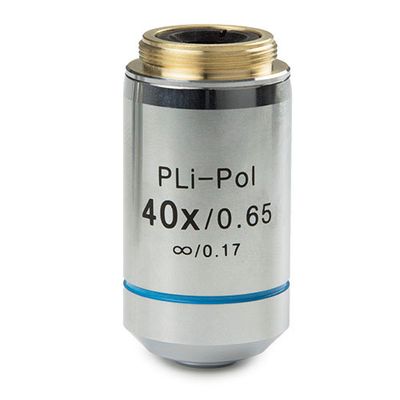 Plan strain-free PLPOLi 40x/0.65 IOS objective for iScope transmitted polarization, 0.17 mm cover glass correction. Working distance 0.54 mm