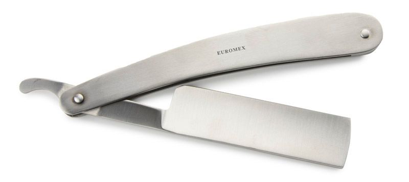 Razor, flat/hollow ground, for cutting sections with plastic handle