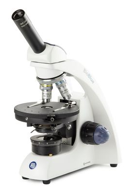 Monocular BioBlue BB.4220-P-HLED con objetivos 4x/10x/S40x, polarización, sin mesa en cruz