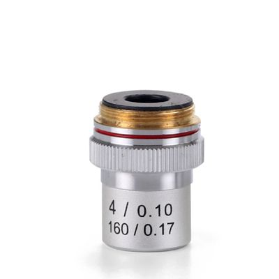 Achromatic 4x/0.10 DIN objective. Parafocal 45 mm