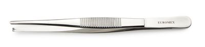 Anatomical tweezers with 1 x 2 teeth. Stainless steel