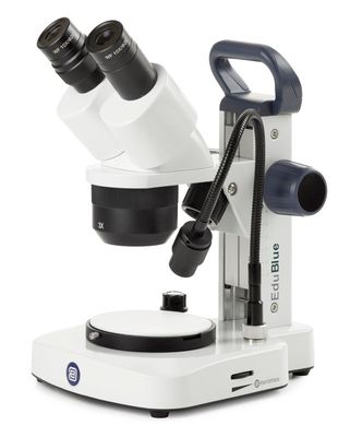 EduBlue ED.1402-EVO Stereomicroscopio bioculare con obiettivi 2x/4x e tavolo portaoggetti mobile/braccio luminoso flessibile