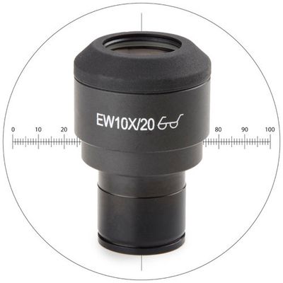 EWF 10x/20 mm Okular mit 10/100 Mikrometer und Fadenkreuz, Ø 23,2 mm Tubus