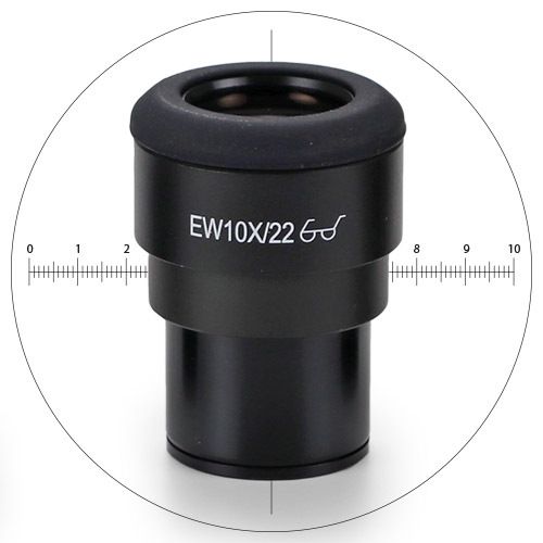 EWF 10x/22 mm eyepiece with 10/100 micrometer and crosshair, Ø 30 mm tube