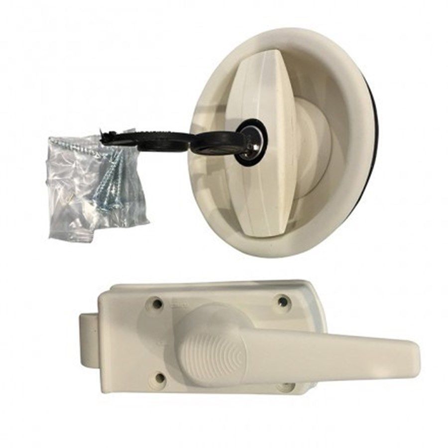Cerradura con tirador redondo blanca Derecha para autocaravana caravana y camper