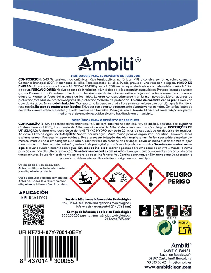 Monodosis para depósito de aguas negras Ambiti Hydro 15