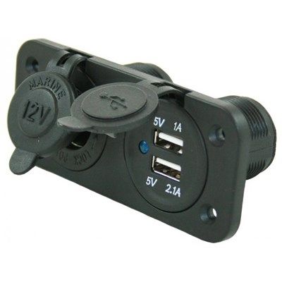 ENCHUFE 12V CON DOBLE ENCHUFE USB INCORPORADO