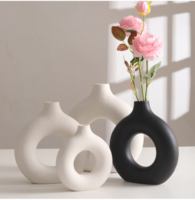 White Round Hollow Vase