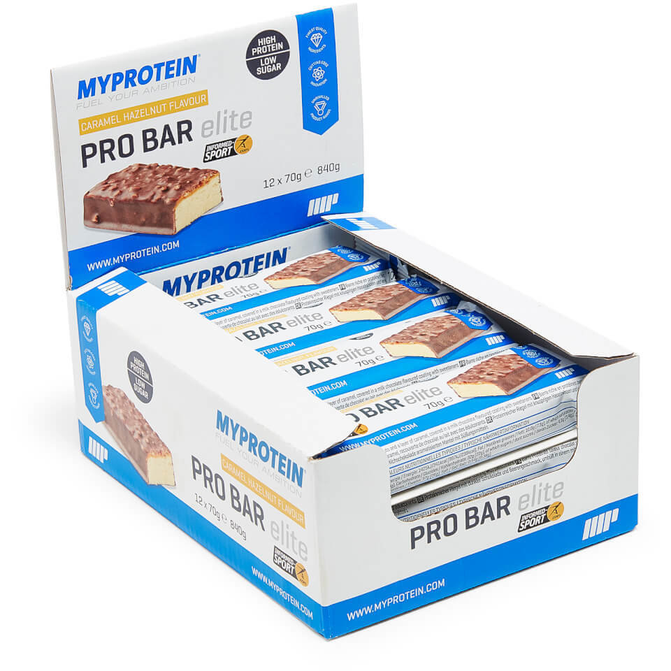 Pro Bar Elite - 12 x 70g - Caja - Caramelo y Avellanas Pro Bar Elite - 12 x 70g - Caja - Caramelo y Avellanas