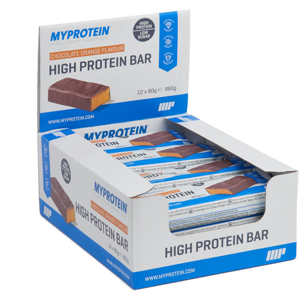 Barritas Ricas En Proteina - 12 x 80g - Caja - Chocolate con naranja Barritas Ricas En Proteina - 12 x 80g - Caja - Chocolate con naranja