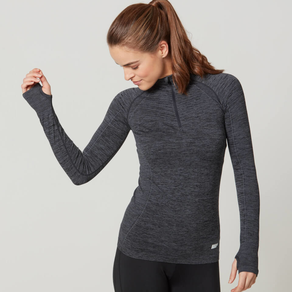 Top de Manga Larga Sin Costuras y Cremallera � para Mujer de Myprotein - S - Negro Top de Manga Larga Sin Costuras y Cremallera � para Mujer de Myprotein - S - Negro