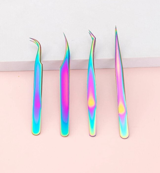 Tweezer set 4 pcs rainbow