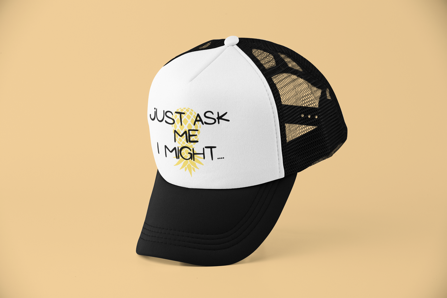 Just Ask I Might Upside Down Pineapple Sublimation Trucker Hat