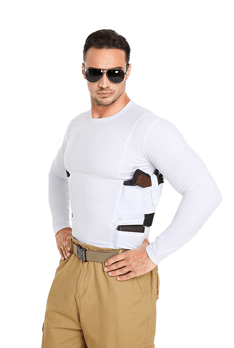 Mens Long Sleeve Holster Shirt Plus Extra Pocket（White）
