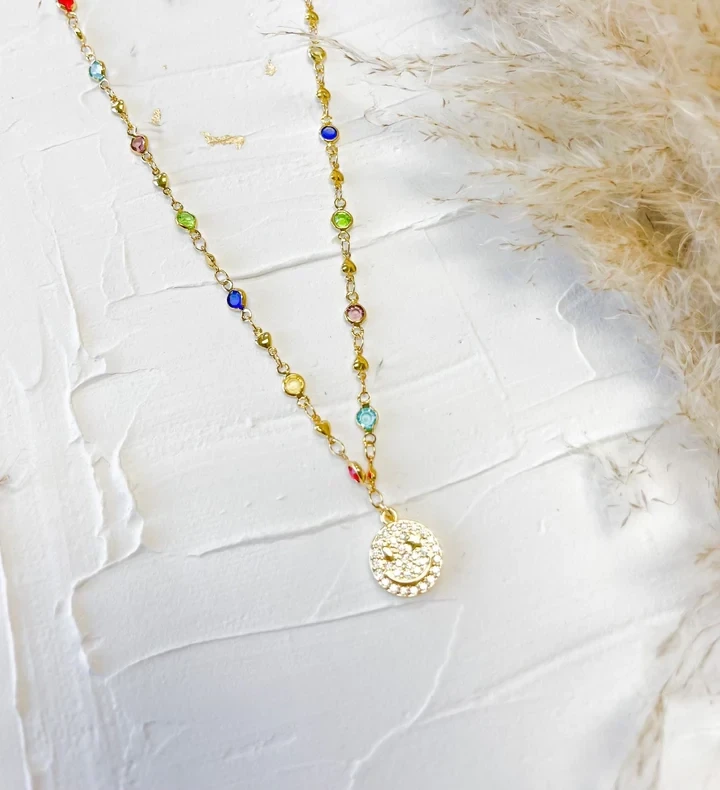 Gold Diamond Smiley Necklace