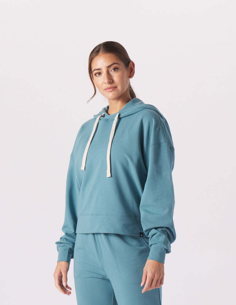 Vintage Oversized Cropped Hoodie Lagoon