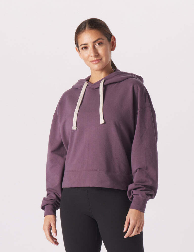 Vintage Oversized  Cropped Hoddie Berry Wine