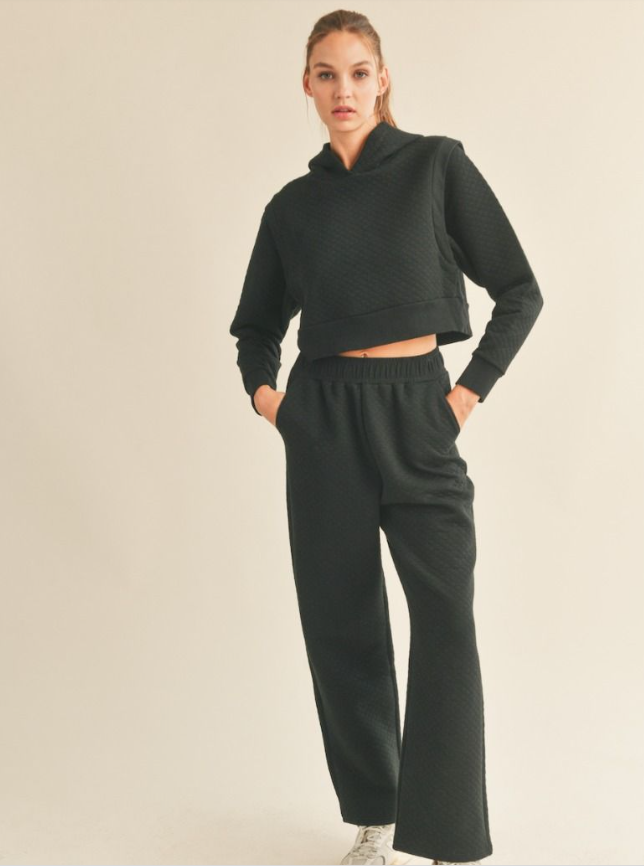 Quilted Crop HoodieBLK- 