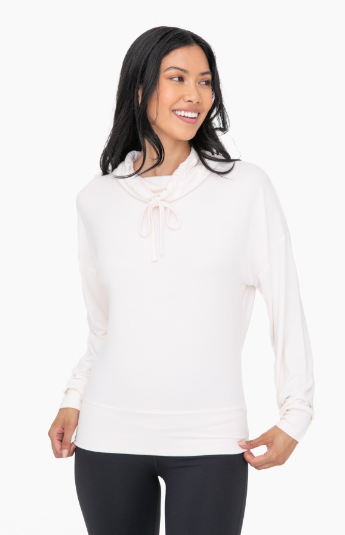 Brushed Cowl Neck Lounge Pullover-Pearl Ivory