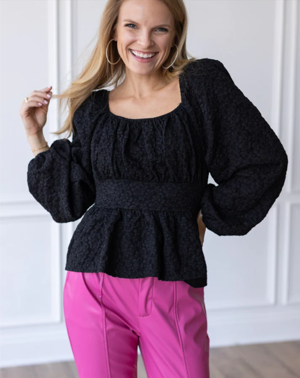 7740B-BLK Midnight Romance Jacquard Blouse-s