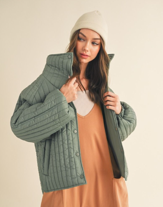 Classic Silhouette Quilt Jacket-Sage