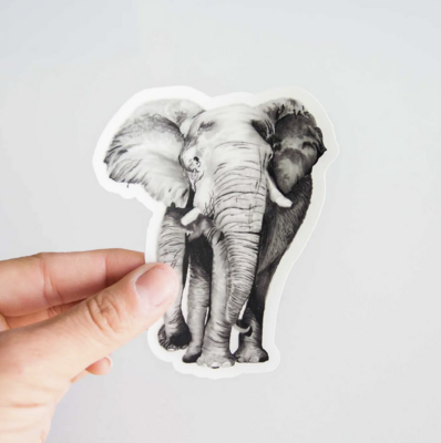 Hand-drawn Elephant Sticker by Pen on Paper