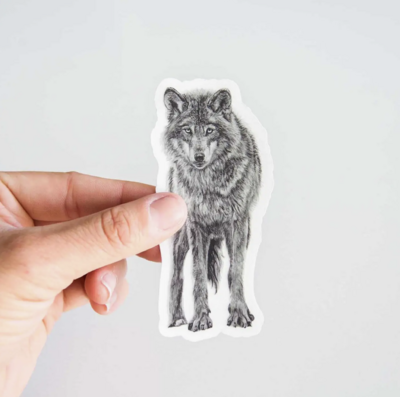 Hand-drawn Wolf Sticker by Pen on Paper