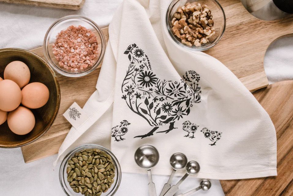 Hen &amp; Chick Organic Cotton Tea Towel