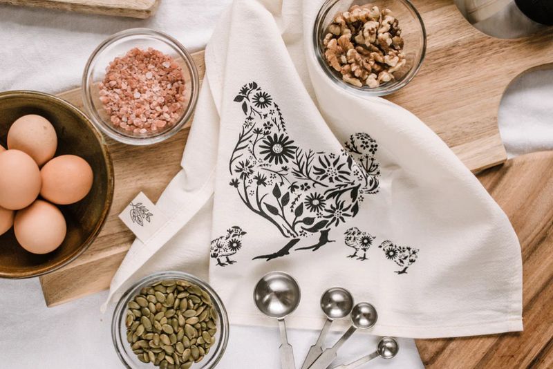 Hen &amp; Chick Organic Cotton Tea Towel