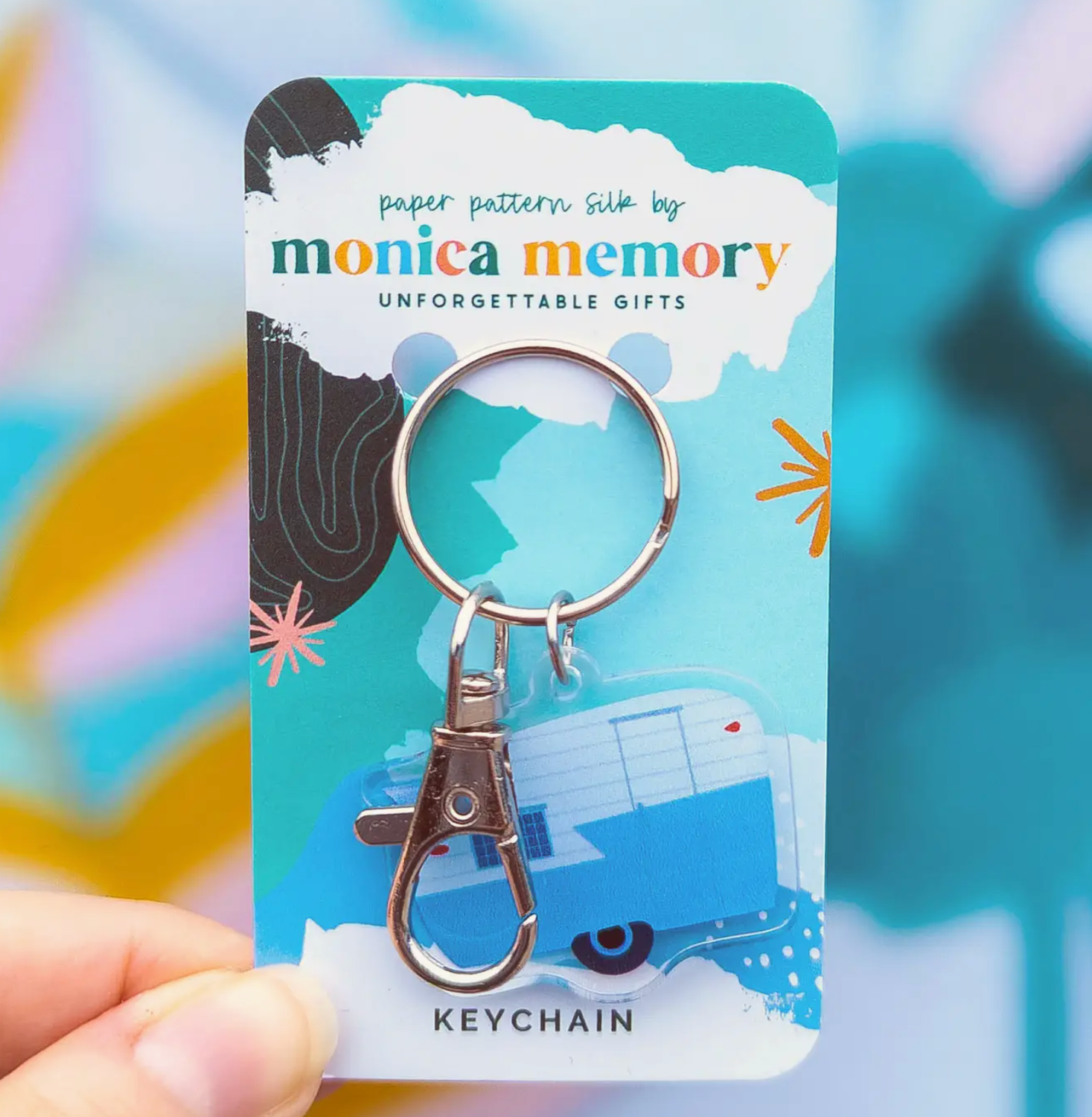 Blue Retro Camper Keychain