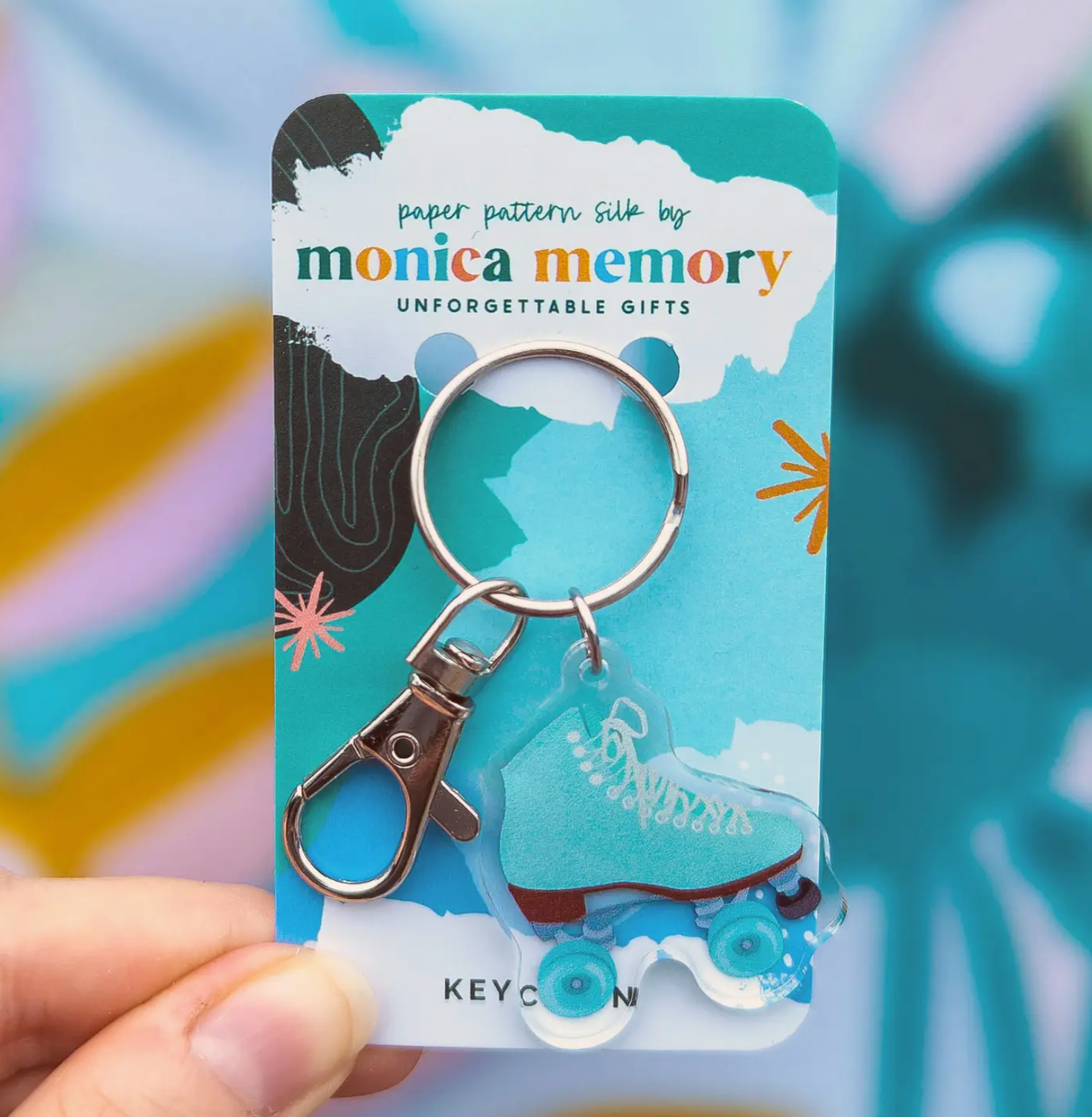Aqua Blue Retro Roller Skate Keychain