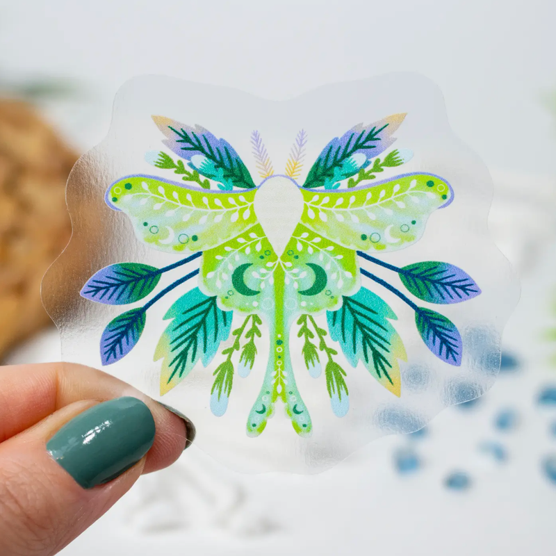Clear Luna Moth Sticker 3x2.5 Inch