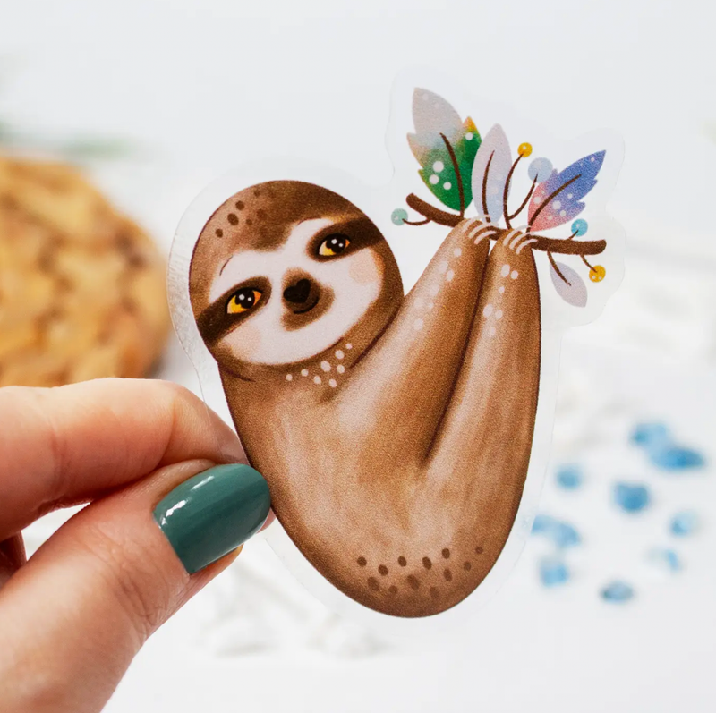 Clear Hanging Sloth Animal Sticker 2.37&quot; X 3&quot;
