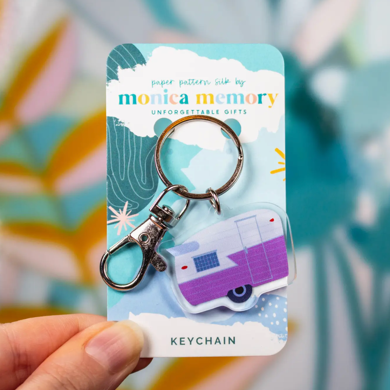 Purple Retro Camper Keychain