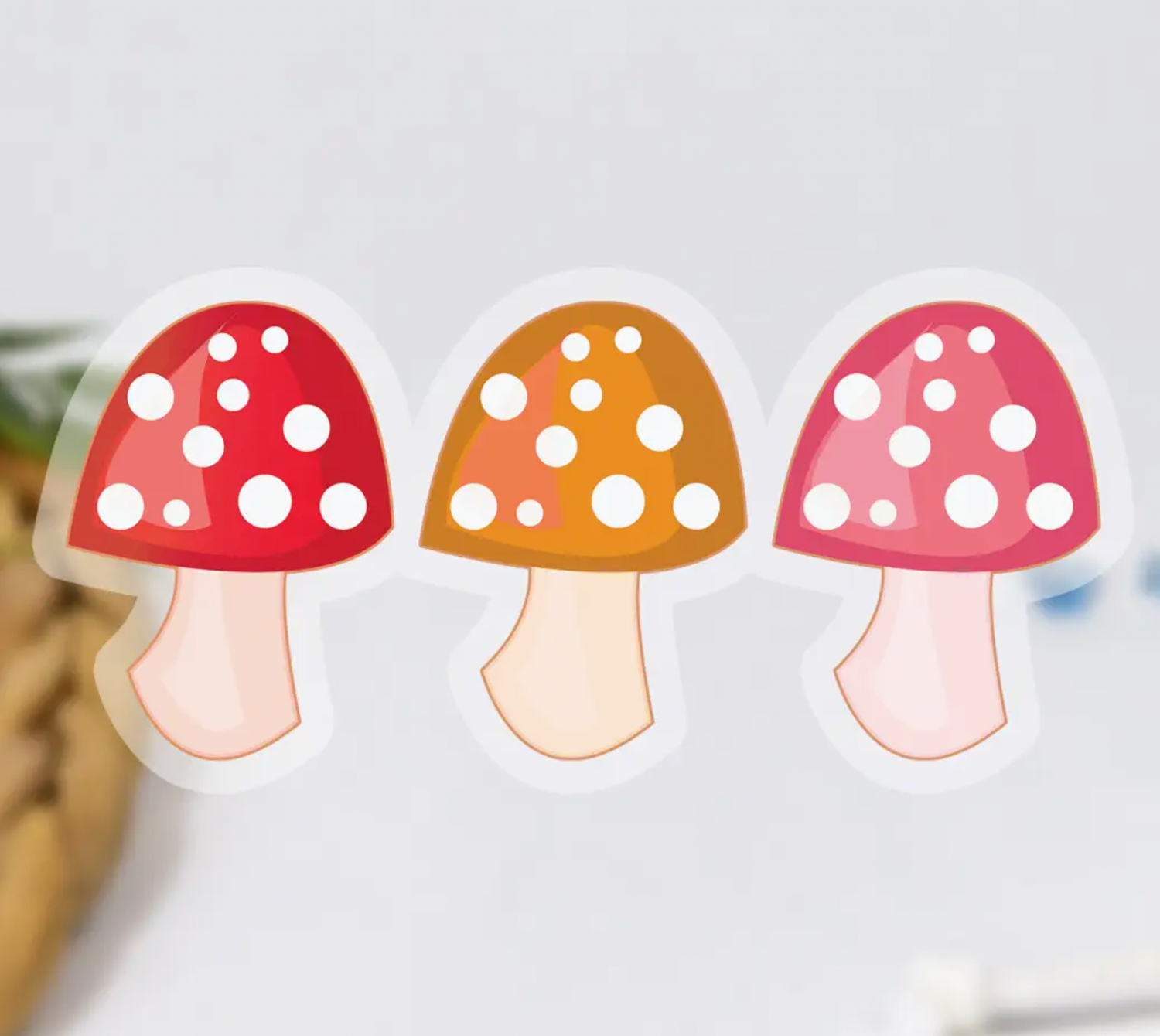 Mushroom Trio Clear Waterproof Vinyl Sticker